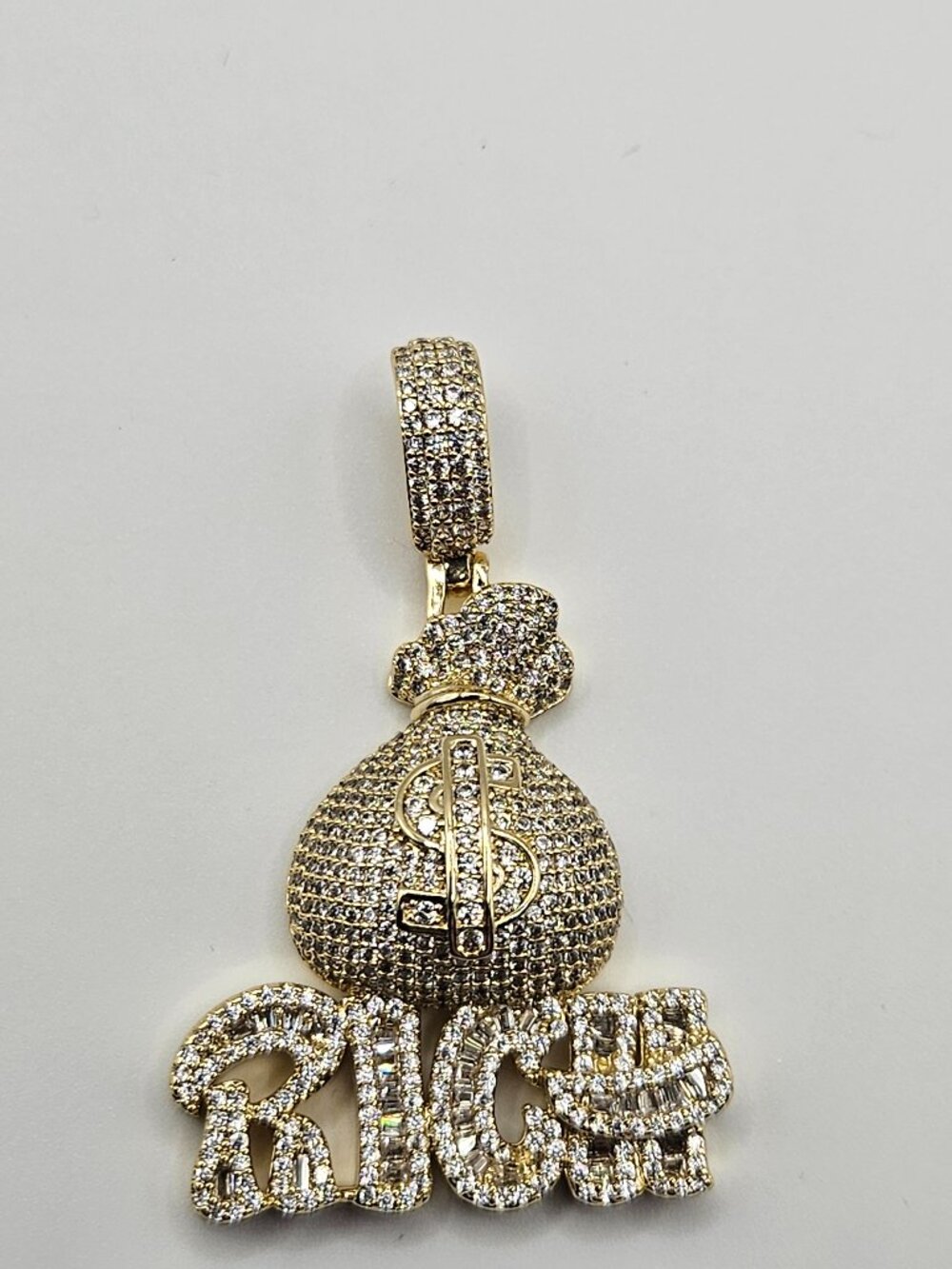 Iced Out Gold Filled 5A CZ Money Bag RICH Pendant 9mm Bail